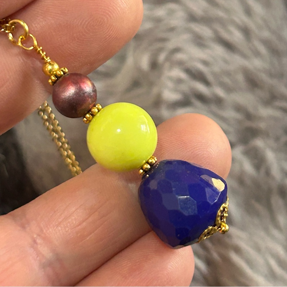 Handcrafted vintage bead drop pendant on chain necklace